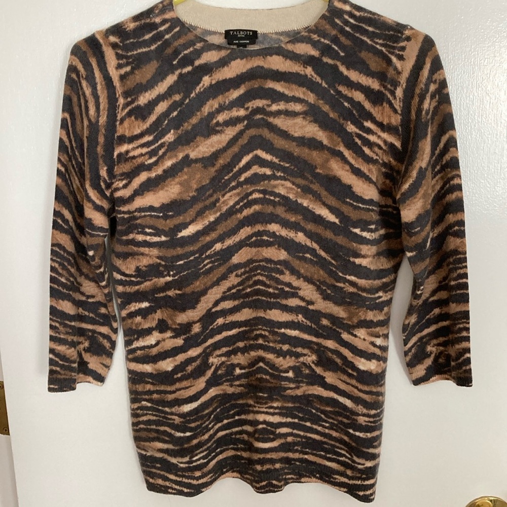 Talbots Pure Cashmere, Tiger Print Luxury Sweater, Womens Size MP